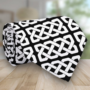 Cravate Motif élégant de nœud celtique noir et blanc