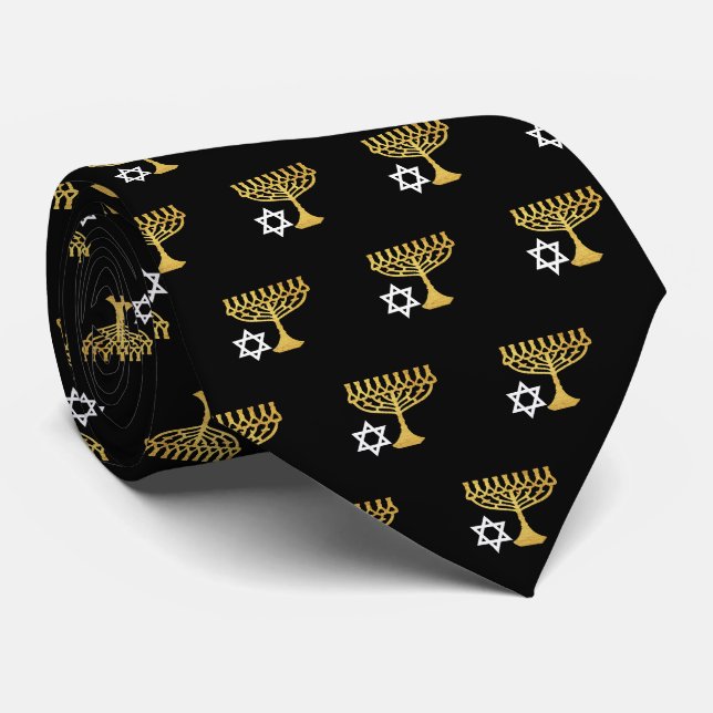 Cravate Motif élégant de vacances de Hanukkah or (Roulé)
