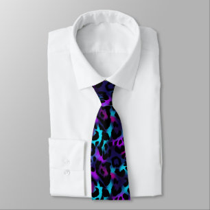 Cravate Motif élégant léopard néon bleu violet