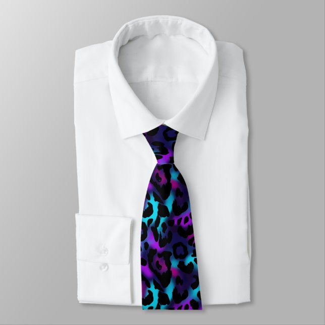 Cravate Motif élégant léopard néon bleu violet (Attaché)