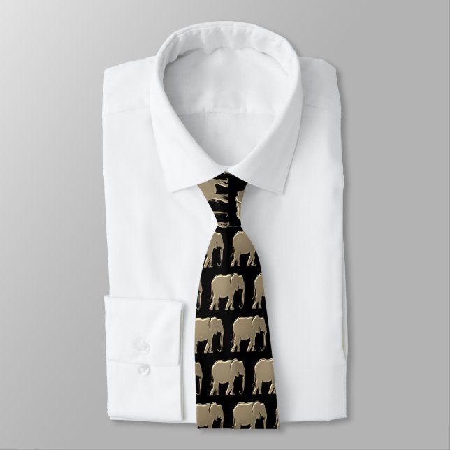 Cravate Motif Éléphant Or et Noir (Attaché)