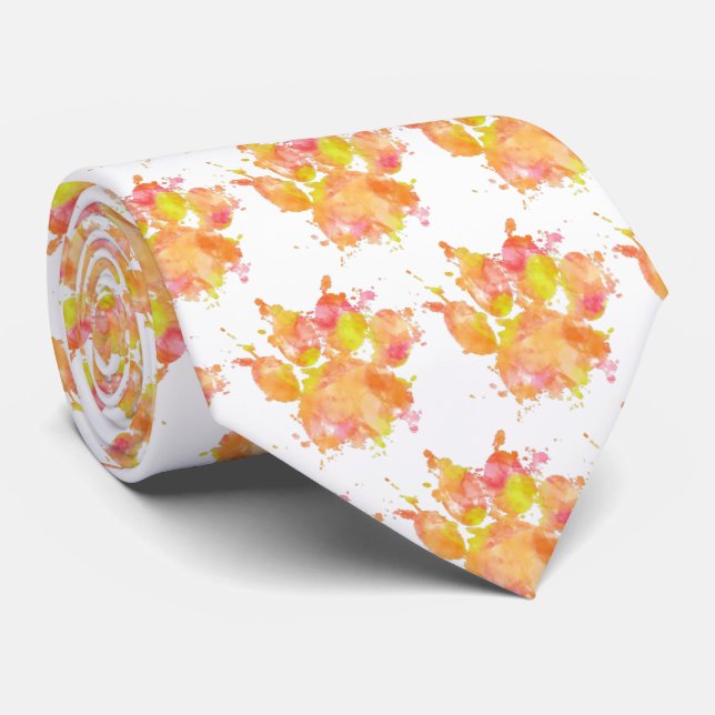 Cravate Motif Empreinte de patte de l'Aquarelle (Roulé)