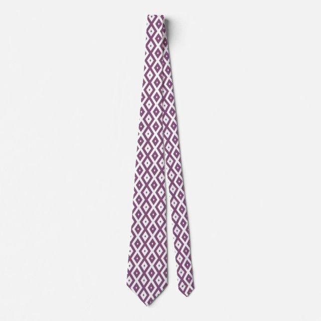 Cravate Motif en diamant blanc et mauve (Devant)