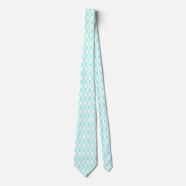 Cravate Motif en diamant Turquoise et blanc (Devant)