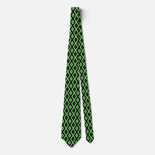 Cravate Motif en diamant vert citron et noir (Devant)
