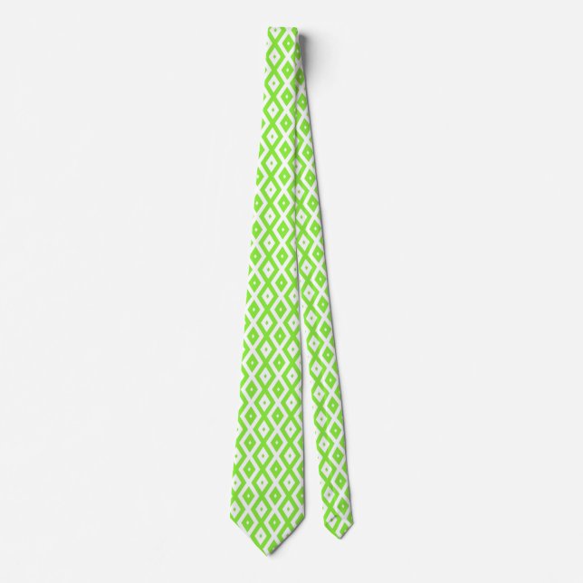 Cravate Motif en diamant vert et blanc (Devant)