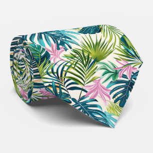 Cravate Motif en feuille de carreaux tropicaux colorés