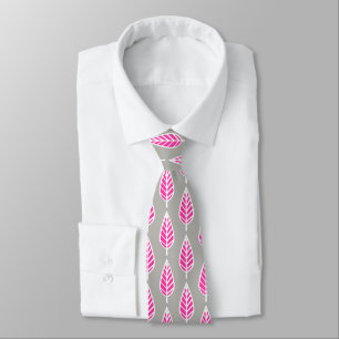 Cravate Motif en feuille de hêtre - Fuchsia rose et argent