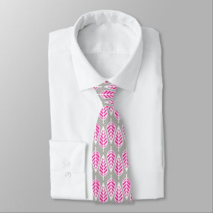 Cravate Motif en feuille de hêtre - Fuchsia rose et argent