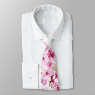 Cravate Motif en fleurs de cerisier rose