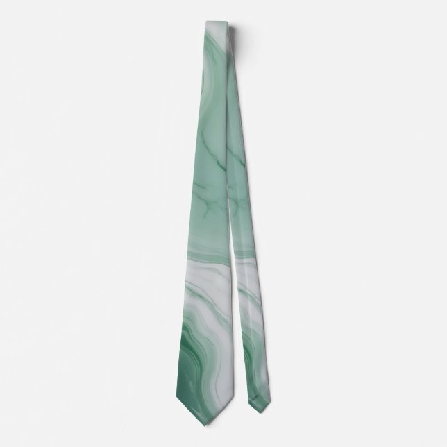 Cravate Motif en marbre blanc Abstrait Pastel Green (Devant)