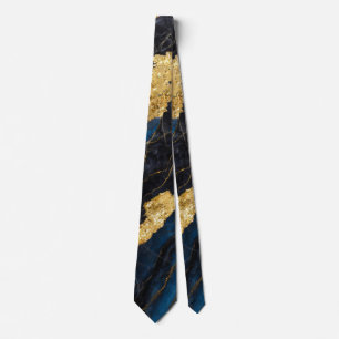Cravate Motif en marbre bleu avec or