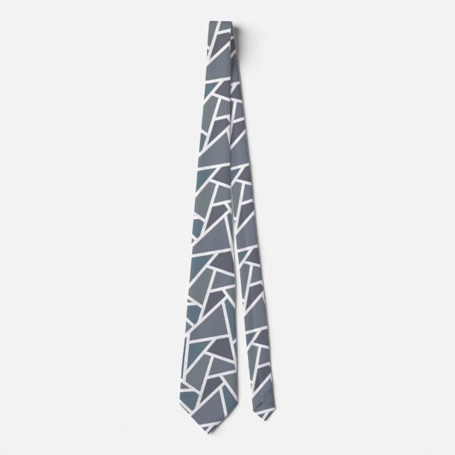 Cravate motif en mosaïque gris-bleu (Devant)