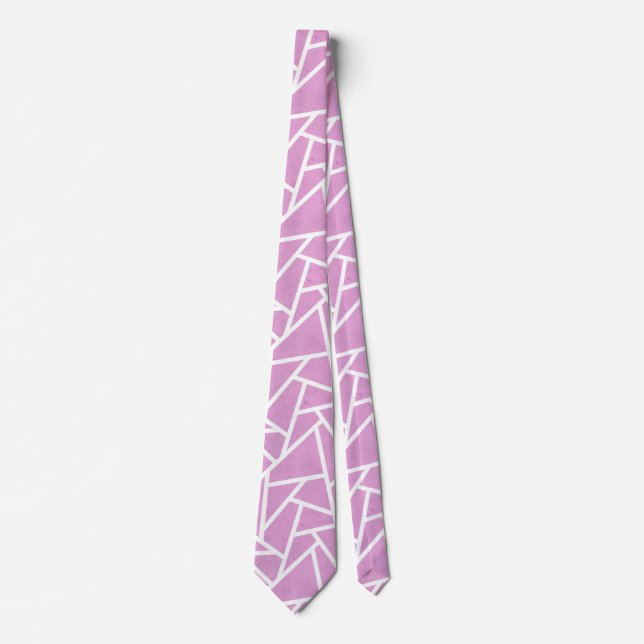 Cravate Motif en mosaïque rose et blanc (Devant)