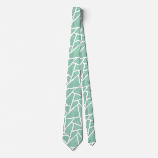 Cravate Motif en mosaïque verte et blanche (Devant)