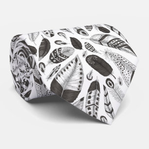 Cravate motif en plumes noir et blanc