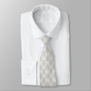 Cravate Motif en quatrefeuilles beige et blanc scintillant