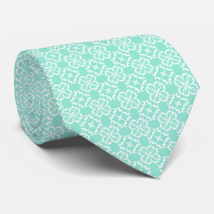 Cravate Motif en treillis floral blanc et menthe