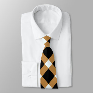 Cravate Motif En vichy diagonale en noir, blanc, Brown