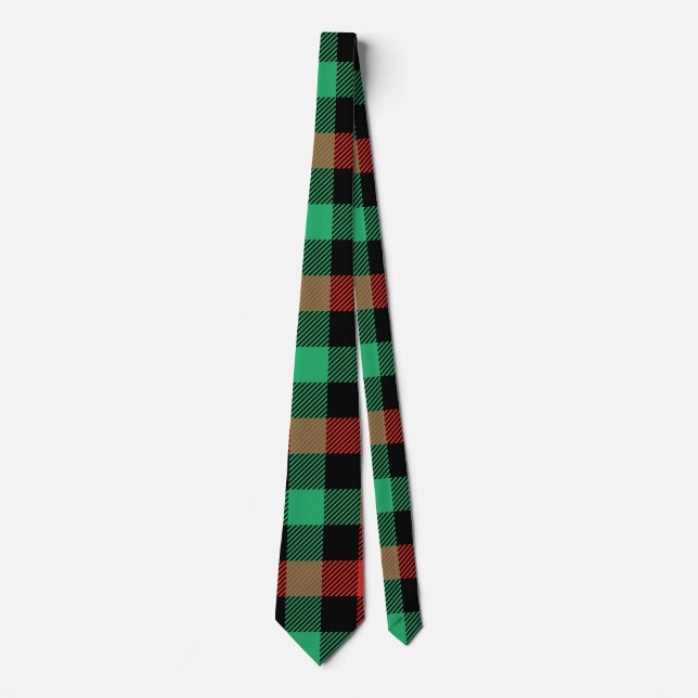 Cravate motif En vichy en rouge, vert et noir (Devant)