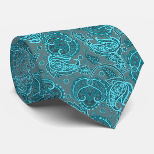 Cravate Motif ethnique à fleurs en damas à pois bleus