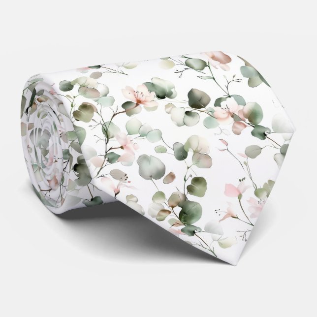 Cravate Motif Eucalyptus Aquarelle (Roulé)