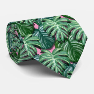 Cravate Motif exotique Feuille tropical vert