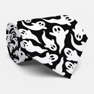 Cravate Motif fantôme d'Halloween noir et blanc
