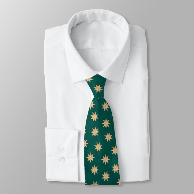 Cravate Motif Faux Gold Foil & Green Stars (Attaché)