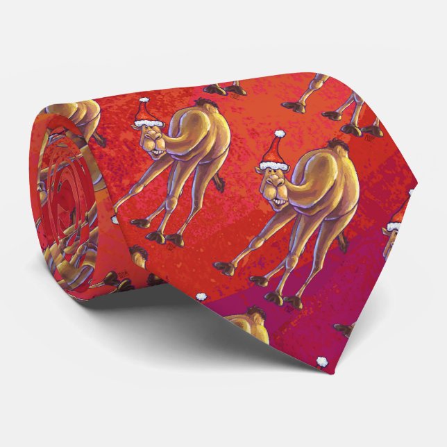 Cravate Motif Festif Camel En Rouge (Roulé)