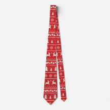 Motif Festif Red White Reindeer Christmas Tree