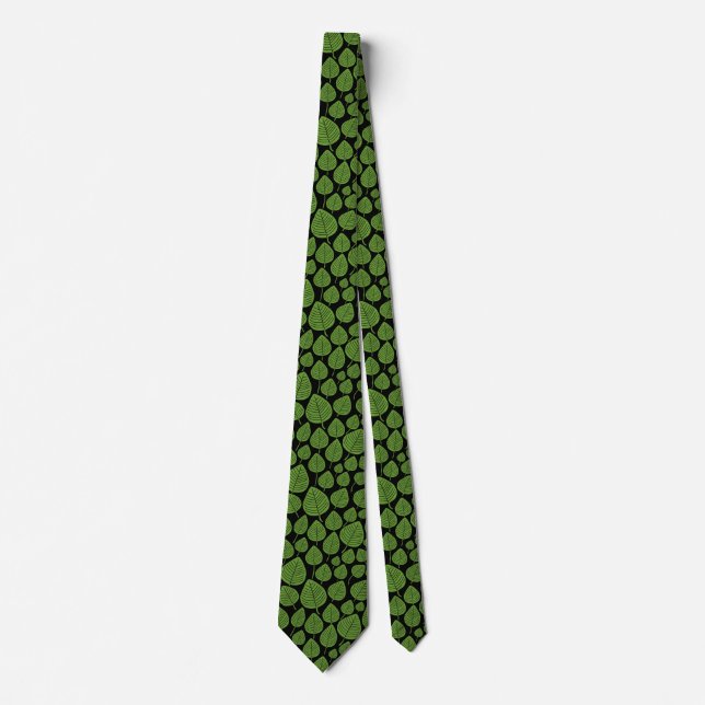 Cravate Motif feuille 02 - Avocado vert sur noir (Devant)