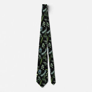 Cravate Motif feuille 11.bw Black BG