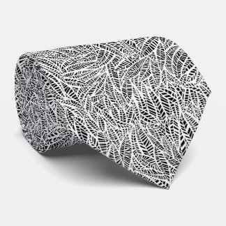Cravate Motif Feuille blanc et noir