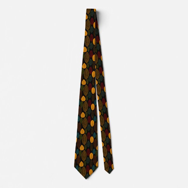 Cravate Motif feuille - Couleurs 03 sur noir (Devant)