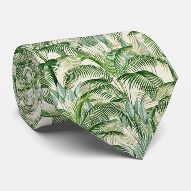 Cravate Motif Feuille de palme de feuillage tropical (Roulé)
