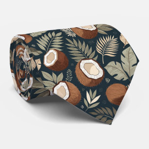 Cravate Motif Feuilles Tropicales & Noix de Coco Coupées e