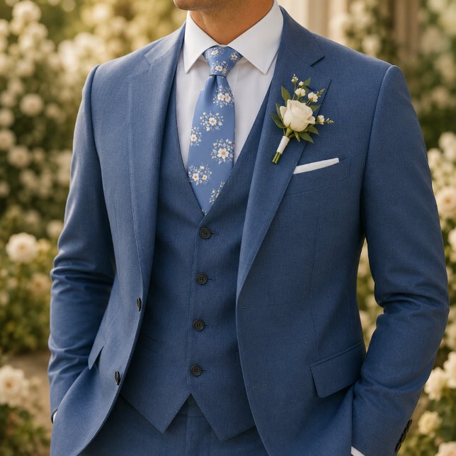 Cravate Motif Fleur Blanche Bleu Ciel Doux (Créateur téléchargé)