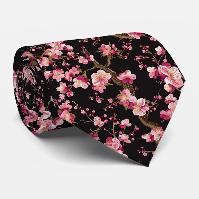 Cravate Motif Fleur de Cerisier Sakura (Roulé)