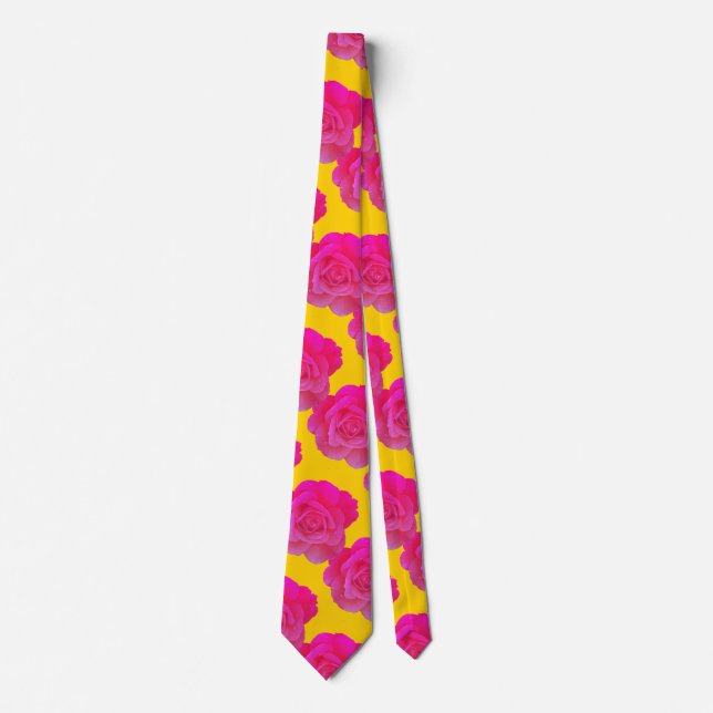Cravate Motif Fleur De Rose Florale Rose Orange (Devant)