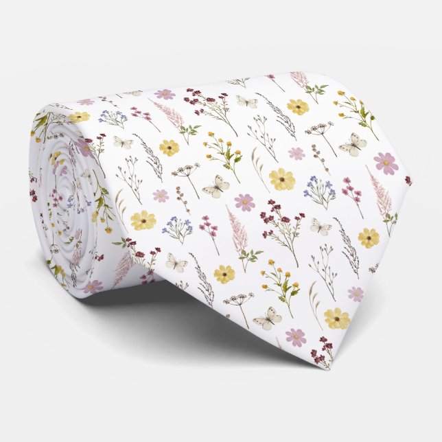 Cravate Motif Fleur sauvage de ressort d'aquarelle (Roulé)