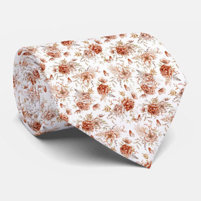 Cravate Motif Fleurs Aquarelle Bohème  (Roulé)