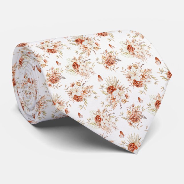 Cravate Motif Fleurs Aquarelle Bohème  (Roulé)