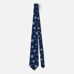 Cravate Motif Flocons de Neige de Noël d'Hiver Bleu Marine