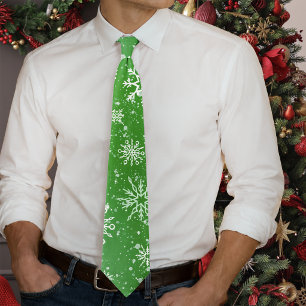 Cravate Motif Flocons de Neige Verts Fête d'Hiver