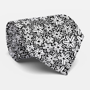 Cravate Motif floral 240412 - Blanc sur noir