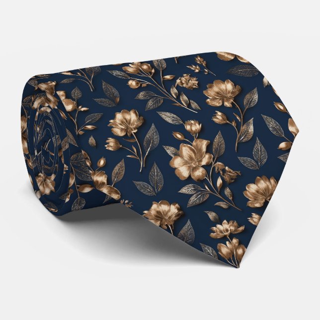 Cravate Motif floral à accent métallique (Roulé)