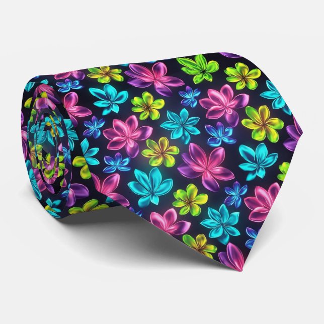 Cravate Motif floral à dégradé néon gras (Roulé)