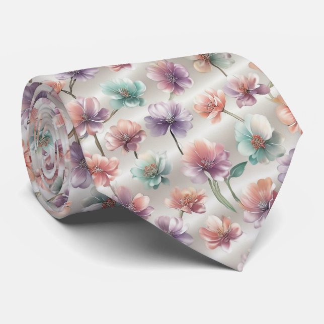 Cravate Motif floral à dégradé pastel (Roulé)