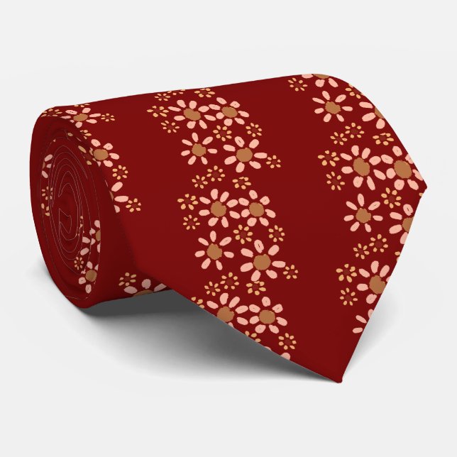 Cravate Motif floral à fleurs rouges (Roulé)